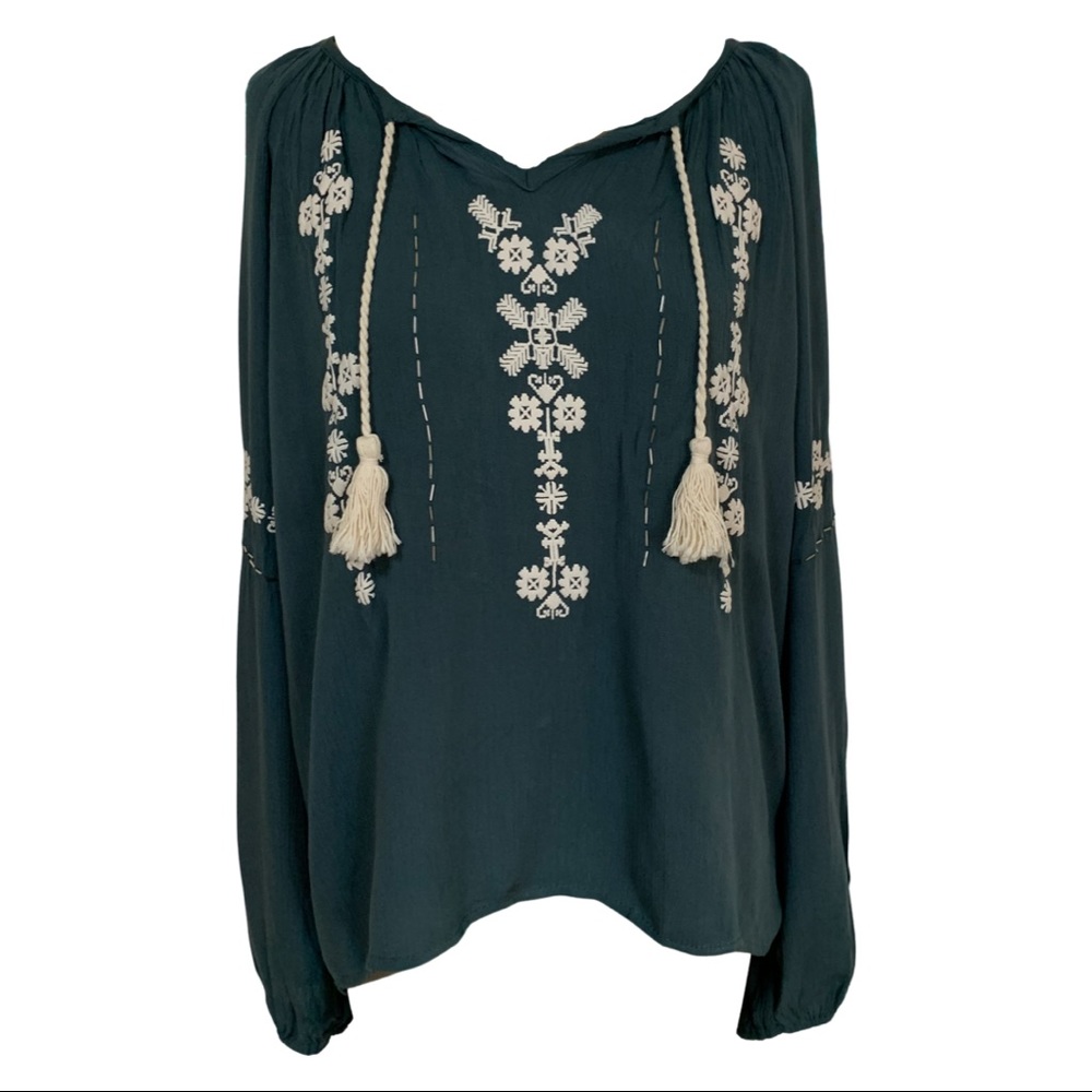 Teal Peasant Blouse